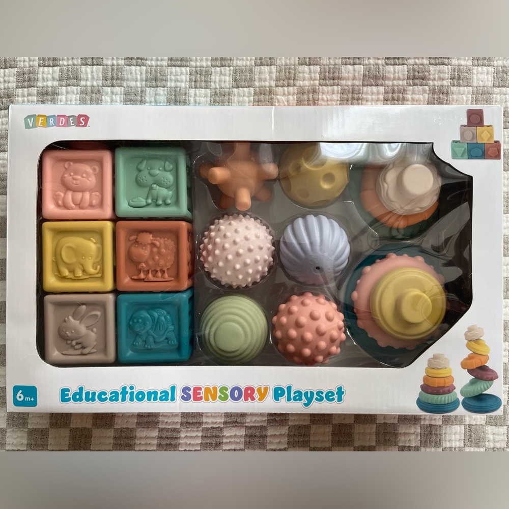Educational Sensory Toys Playset for Baby 6 Months+ Blocks Balls Stacking Rings
